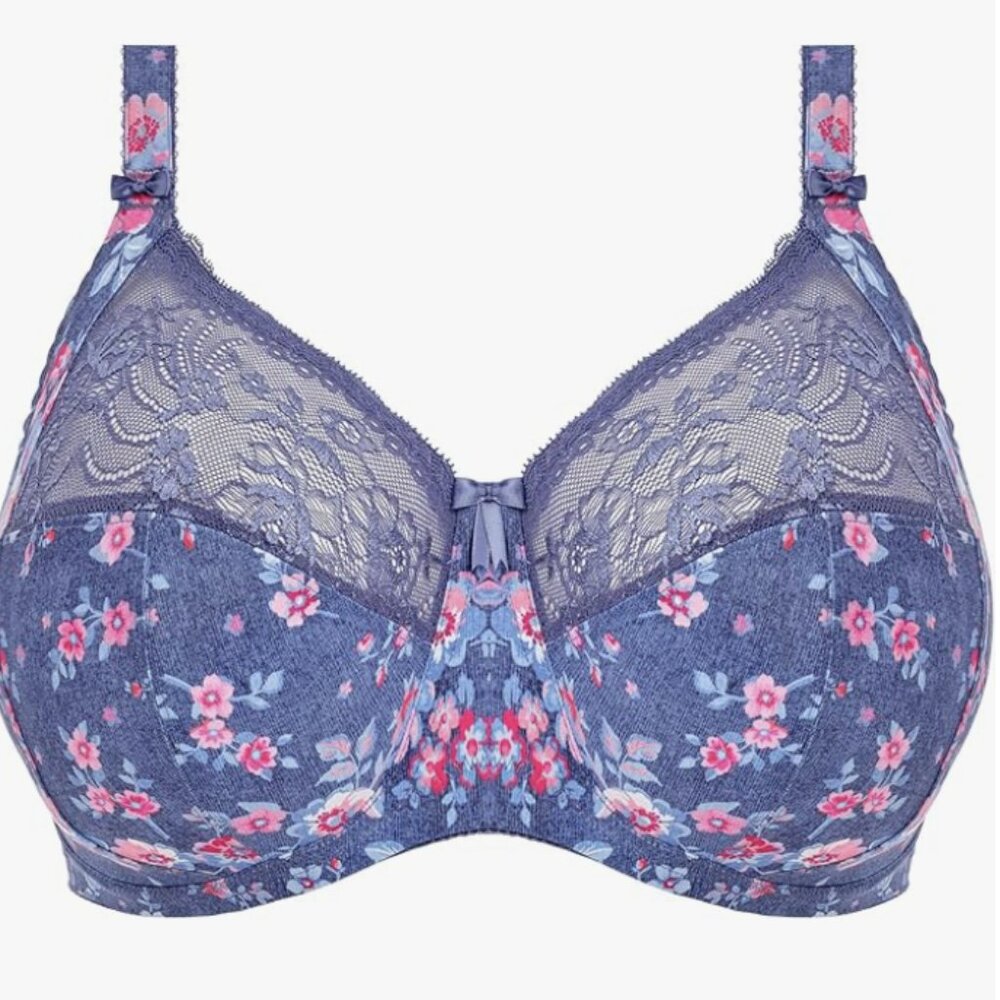 Elomi Morgan Size 40K Underwire Bra with Underband Side Support Blue Floral - Picture 5 of 7